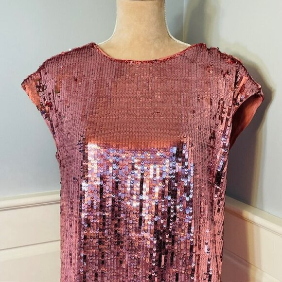 Maeve by Anthropologie Pink Sequin Kara Popover Midi Dress Small - Picture 3 of 8